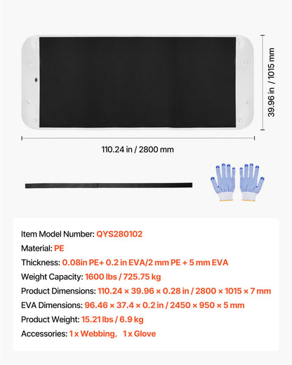 Yard Drag Sled, 280 x 101.5 cm, 725kg Heavy Duty Utility Sled, PE Drag Glider with Ropes & Pull Cable, Dual Use Game Hauler for Firewood Ice Fishing, Compatible with ATVs UTVs Tractors