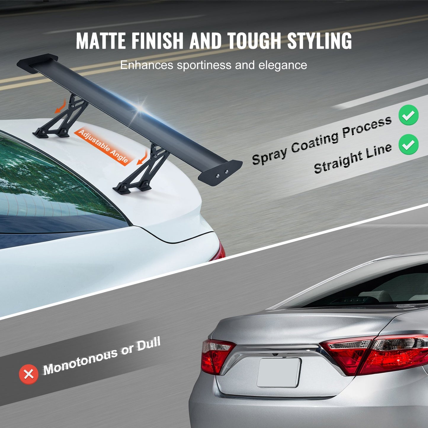 Universal Rear Spoiler GT Style Adjustable Trunk Wing Car Racing 43.3"/110 cm