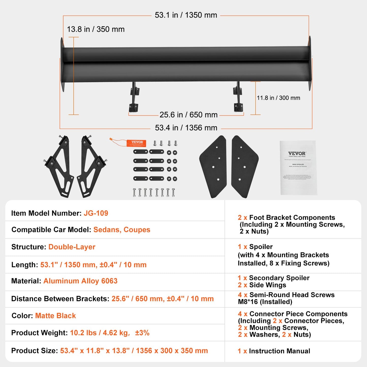 Universell bakspoiler GT-stil justerbar bagagerumsvinge racingbil 53,1 tum/135 cm