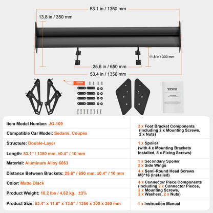 Universell bakspoiler GT-stil justerbar bagagerumsvinge racingbil 53,1 tum/135 cm
