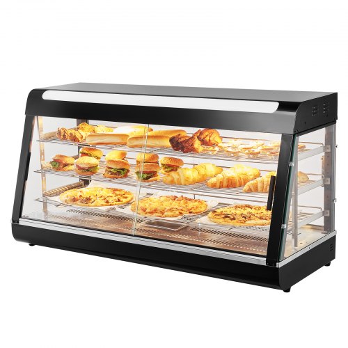 3-Tier Commercial Food Warmer Display, 1500W Food Display Warmer with Light, Adjustable Shelf and Temperature Display, 30℃~85℃ Steam Heating, 180L for Hamburger, Pizza, Bread, Fried Chicken