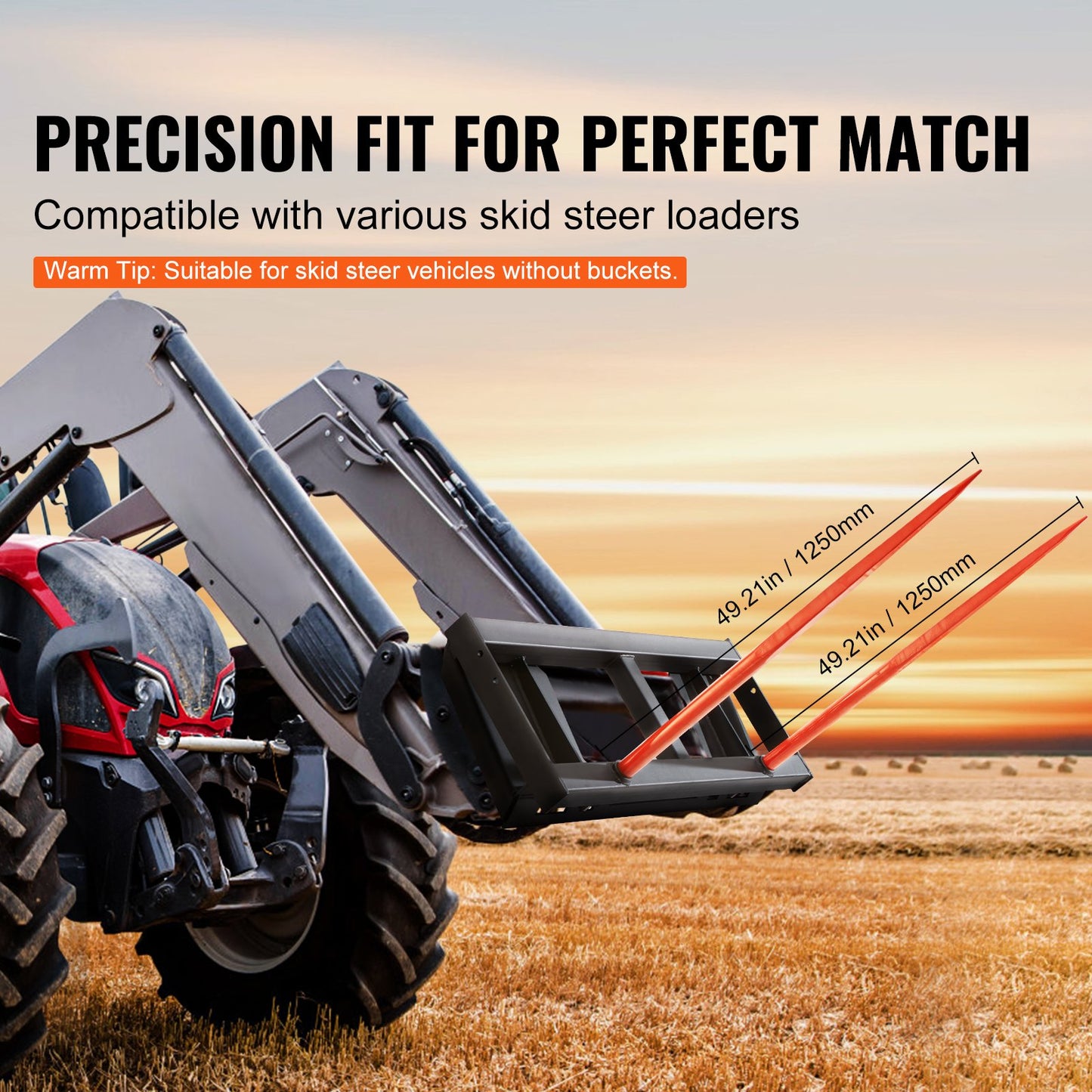 49" Hay Spear, Bale Spears 3000lbs Loading Capacity, Skid Steer Loader Tractor Attachment 2pcs Spears, Quick Attach Spike Forks