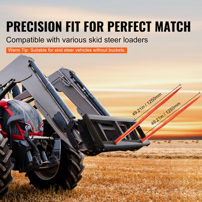 49" Hay Spear, Bale Spears 3000lbs Loading Capacity, Skid Steer Loader Tractor Attachment 2pcs Spears, Quick Attach Spike Forks