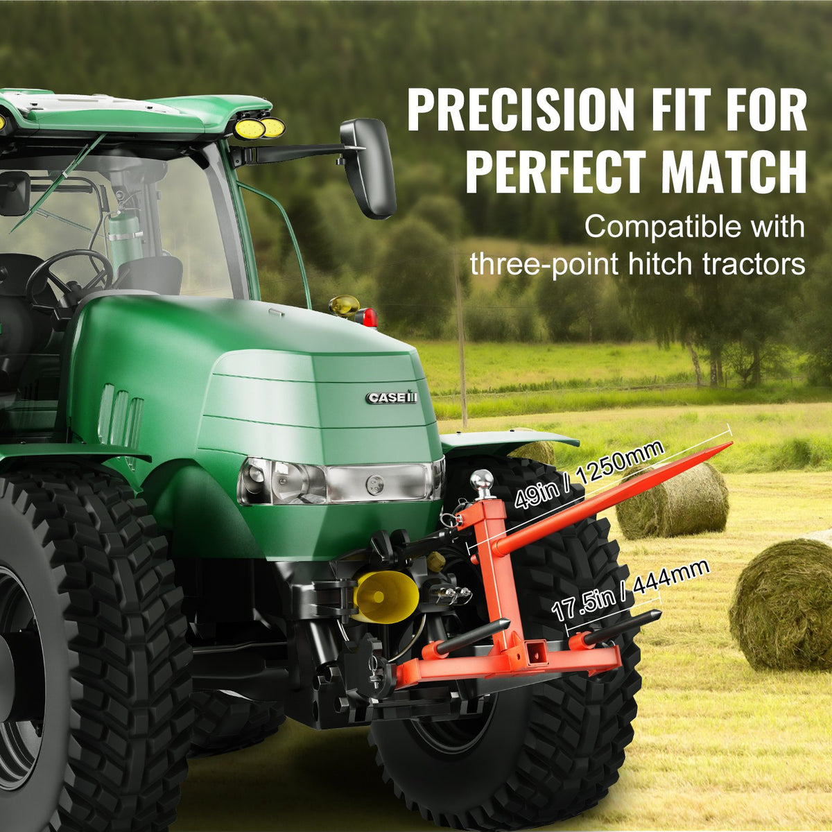 122 cm höspjut, balspjut 720 kg lastkapacitet, trepunktsdrag för traktor med 2 st 42 cm stabilisatorspjut, snabbfäste för spikgafflar