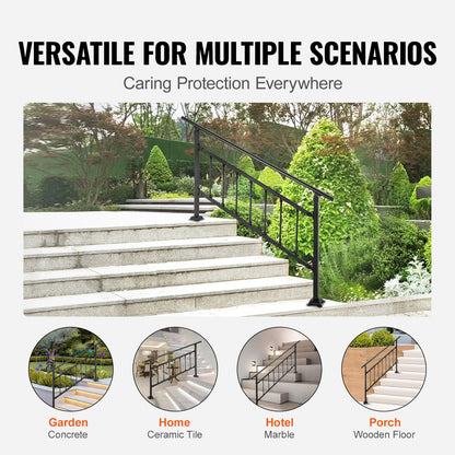 Outdoor Stair Railing, Fits for 1-4 Steps Transitional Wrought Iron Handrail, Adjustable Exterior Stair Railing, Handrails for Concrete Steps with Installation Kit, Matte Black Outdoor Handrail