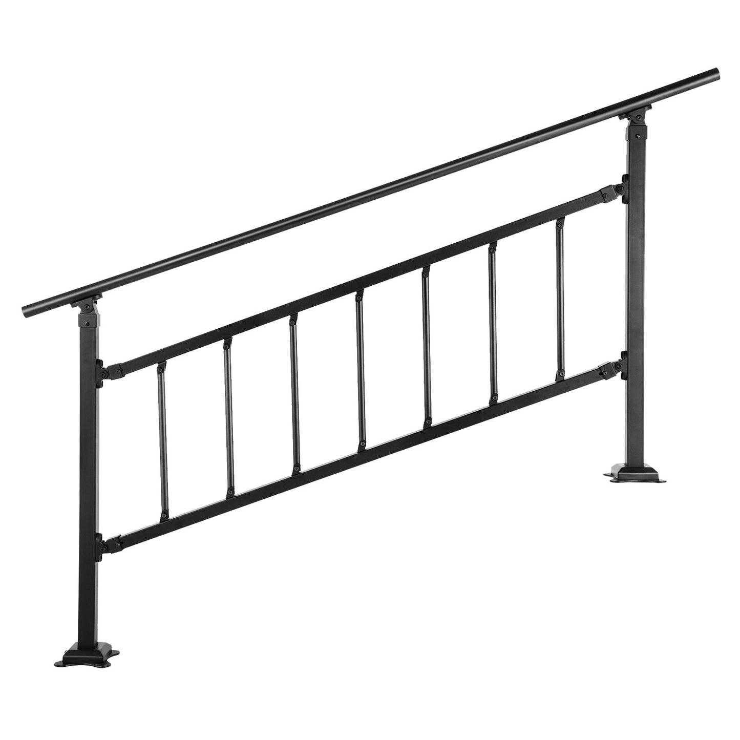 Outdoor Stair Railing, Fits for 1-4 Steps Transitional Wrought Iron Handrail, Adjustable Exterior Stair Railing, Handrails for Concrete Steps with Installation Kit, Matte Black Outdoor Handrail
