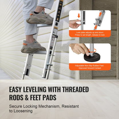 Ladder Levler, 20 inch Steel 550lbs Load Ladder Leveling Tool, Pitch Hopper, Stair Ladder Stabilizer with Storage, Easy to Use for All Surfaces,Extension Ladder Accessories for Uneven Ground