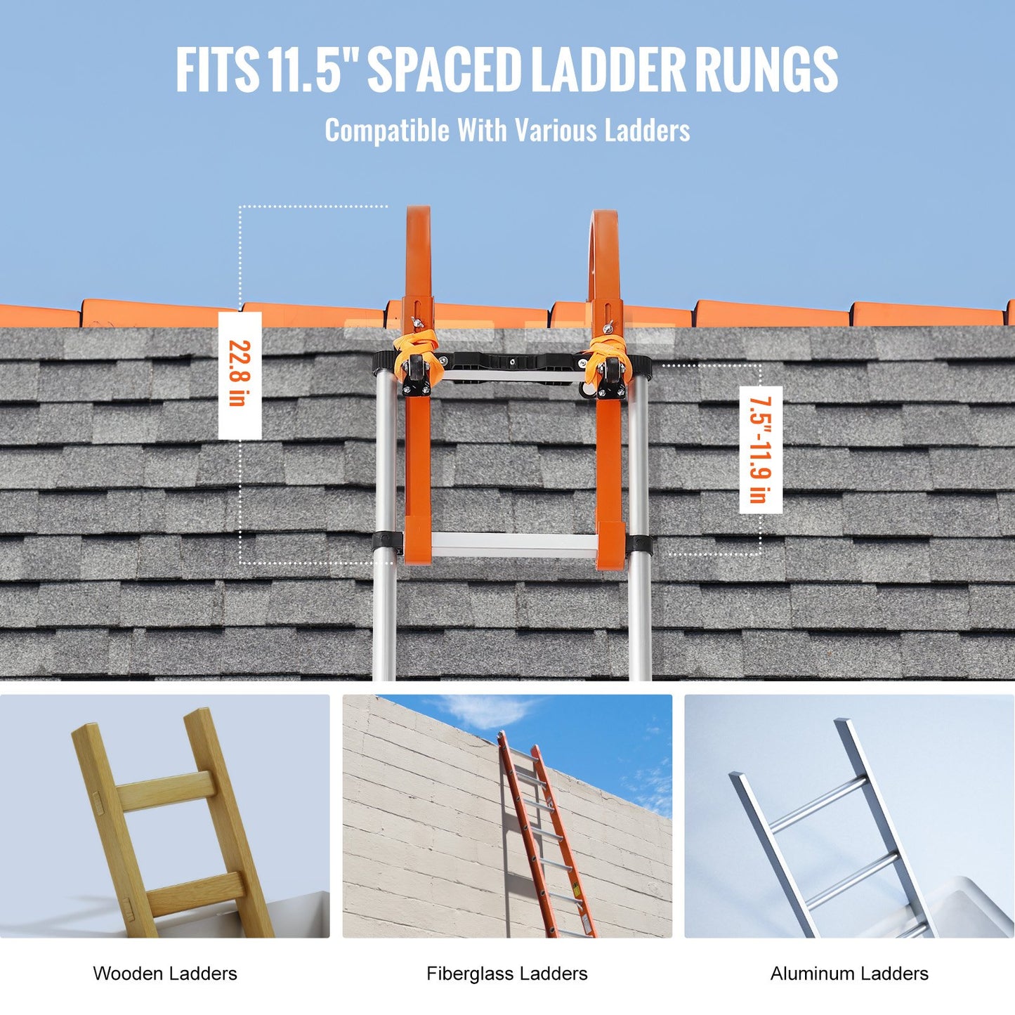 Ladder Roof Hook, 2 Pack with Wheel Heavy Duty Steel Ladder Stabilizer, Roof Ridge Extension Rubber Grip T-Bar for Damage Prevention, 500 lbs Weight Rating, Fast & Easy to Access Steep Roofs