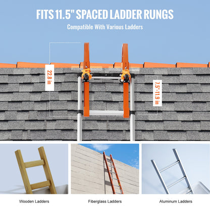 Ladder Roof Hook, 2 Pack with Wheel Heavy Duty Steel Ladder Stabilizer, Roof Ridge Extension Rubber Grip T-Bar for Damage Prevention, 500 lbs Weight Rating, Fast & Easy to Access Steep Roofs