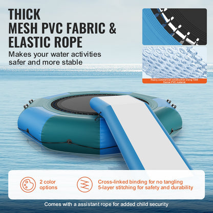 Inflatable Water Bouncer, 10ft Recreational Water Trampoline, Portable Bounce Swim Platform with Slide, 3-Step Ladder & Electric Air Pump, Kid Adult Floating Rebounder for Pool Lake Water Sports