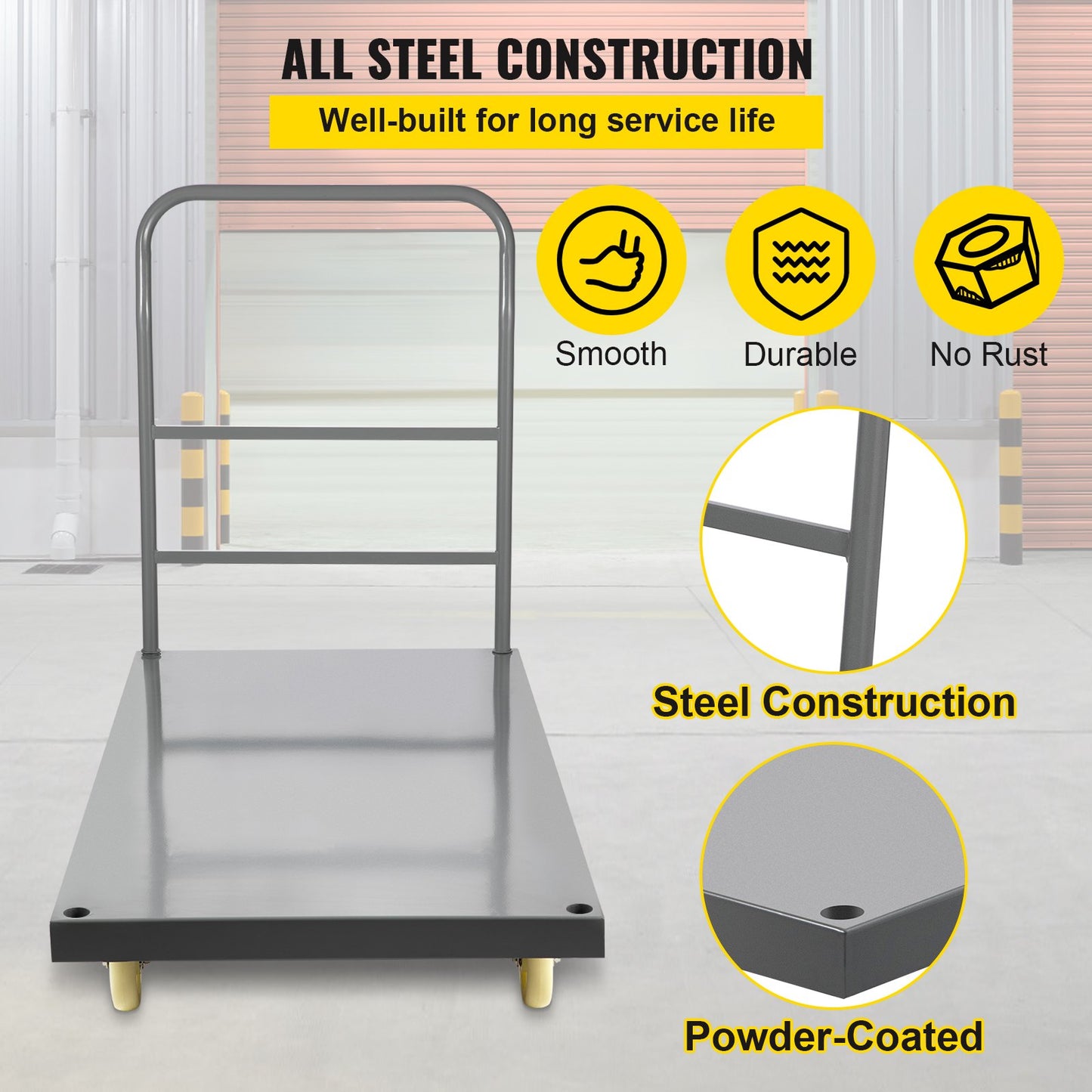 Platform Truck, 907.2 kg Capacity Steel flatbed Cart, 119.4 cm Length x 61 cm Width x 81.3 cm Height Flat Dolly, Hand Trucks with 12.7 cm Nylon Casters, Heavy-Duty Utility Push Carts for Luggage Moving