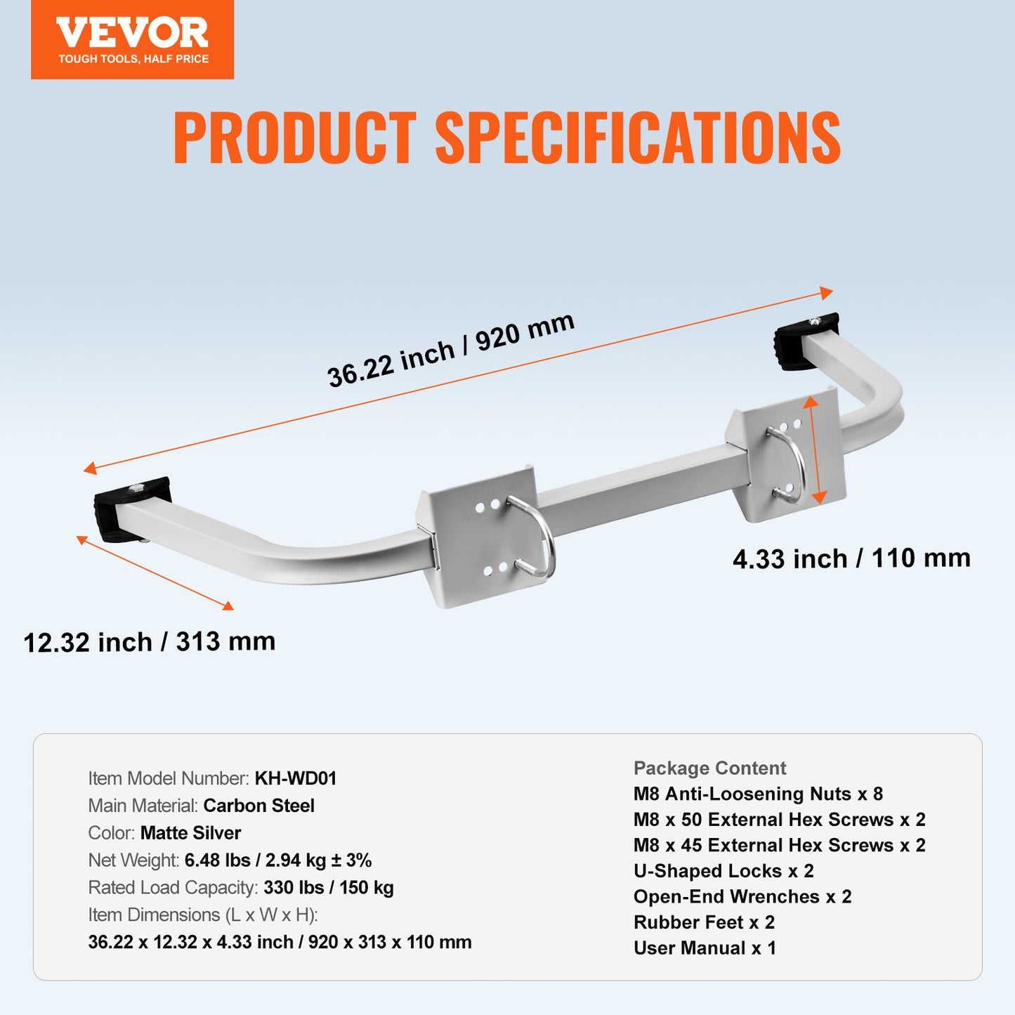 Ladder Stabilizer, Extension Ladder Standoff, Heavy Duty Wing Span/Wall Ladder Accessories for Roof Gutter, Easy to Use & Wide Adaptability & Anti-slip Rubber Feet, 330 lbs Weight Rating