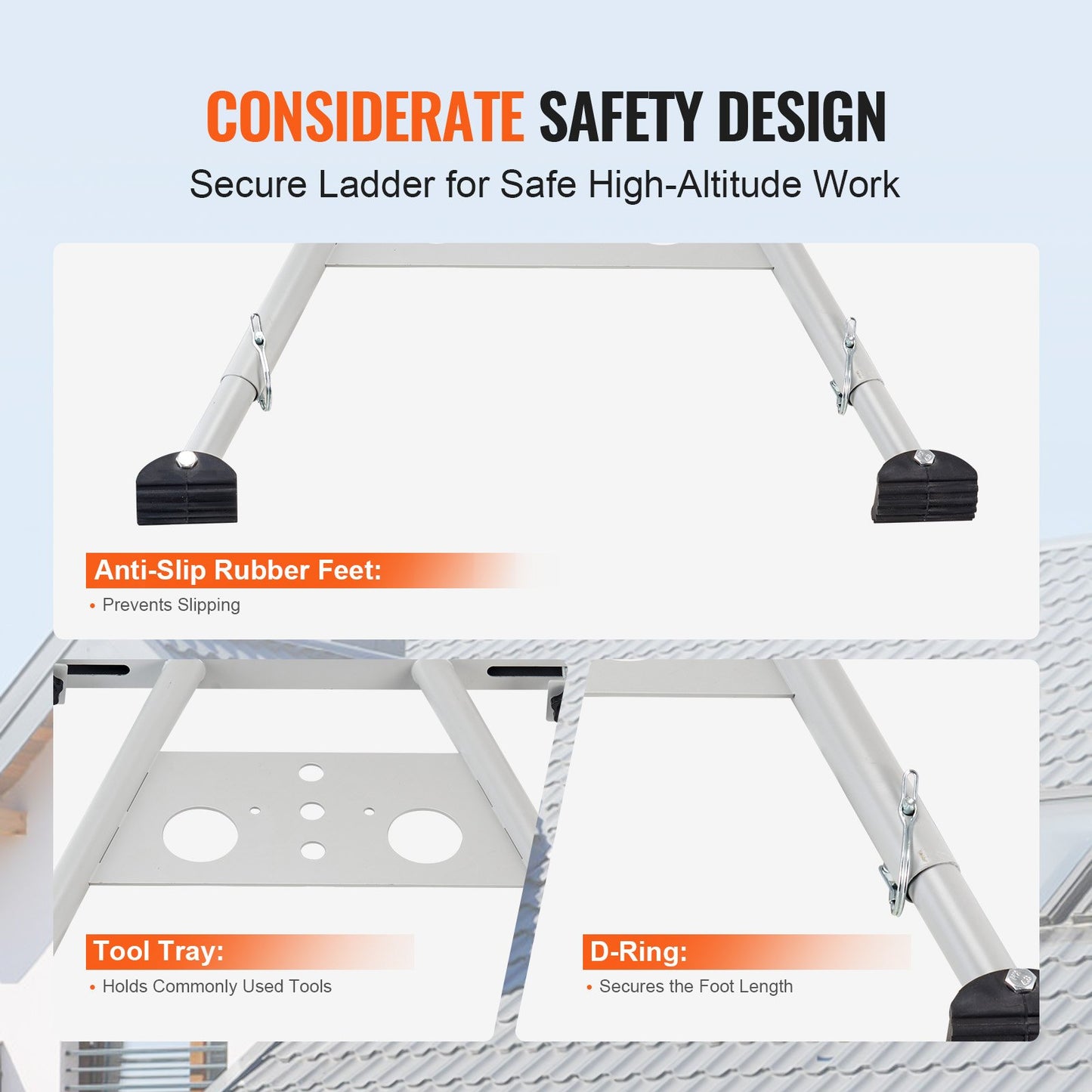 Ladder Stabilizer, Adjustable Feet Extension Ladder Standoff, Heavy Duty Wall Ladder Accessories for Roof Gutter, Easy to Use & Wide Adaptability & Anti-slip Rubber Feet, 330 lbs Weight Rating