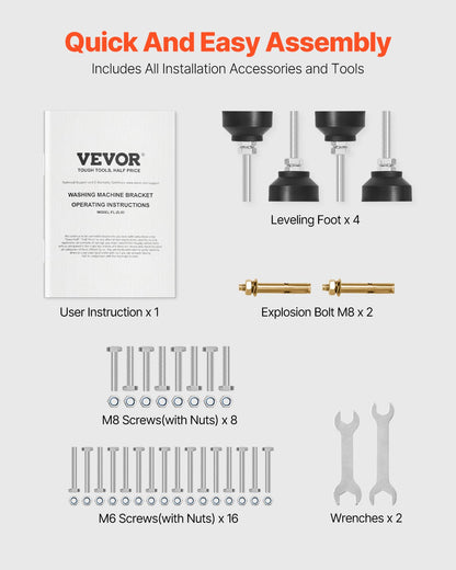 Washing Machine Stand, 25.2x25-Inch Washer Laundry Pedestal, 300LBS Load Capacity Washer And Dryer Pedestal Base with Tray, 4 Adjustable Feet for Lifting Washing Machines, Carbon Steel
