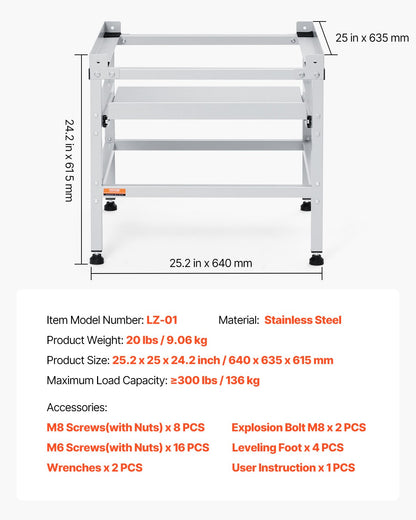 Washing Machine Stand, 25.2x25-Inch Washer Laundry Pedestal, 300LBS Load Capacity Washer And Dryer Pedestal Base with Tray, 4 Adjustable Feet for Lifting Washing Machines, Carbon Steel