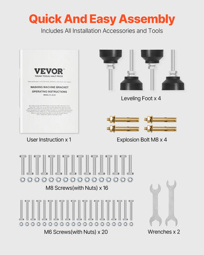 Tvättmaskinsstativ, 48,5x25-tums tvättmaskinspiedestal, 590 kg lastkapacitet, tvättmaskin- och torktumlarpiedestal med dubbla fack, 4 justerbara fötter för att lyfta tvättmaskiner, kolstål