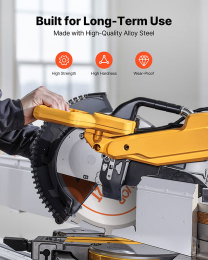 Sats med säkringsblad, 203 mm diameter, 12 vassa legeringständer, 15,875 mm spindel, fin yta, stapelbara säkringsblad med flishuggare och mellanlägg, ljudreducerande värmeventiler, för skärning av plywood, OSB, lövträ