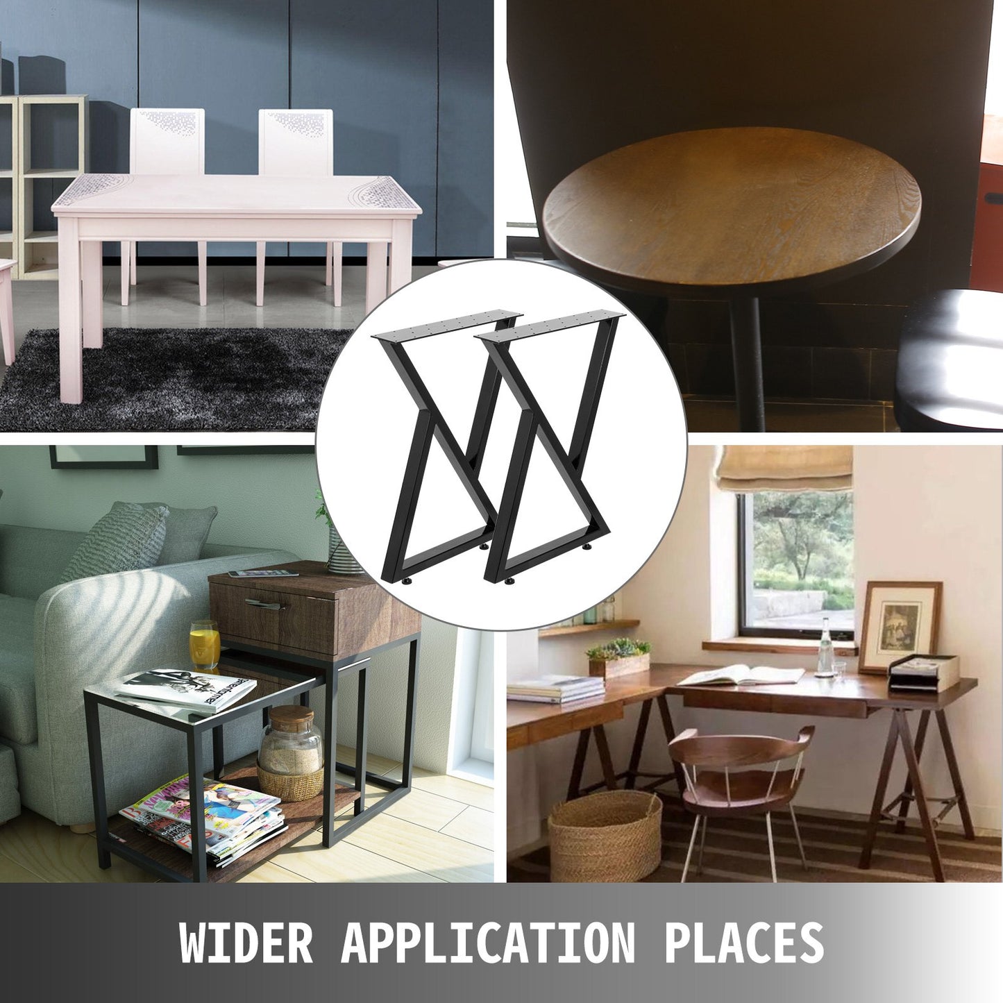 Bordsben i metall, set med 2 matbordsben, svarta skrivbordsben, 71 cm höjd, 61 cm bredd, bänkben, soffbordsben, 800 kg lastkapacitet, stålbordsben, kraftig bas, modern (sickzack-stil)