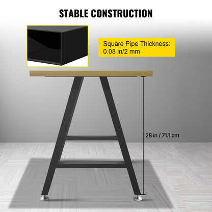 Metallbordsben 28 x 17,7 tum A-formade skrivbordsben Set med 2 kraftiga bänkben med polyuretanbeläggning, möbelben med golvskydd, smidesjärnssoffbordsben för hemmet DIY Svart