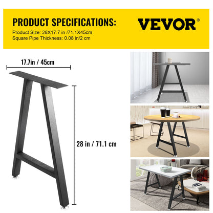 Metallbordsben 28 x 17,7 tum A-formade skrivbordsben Set med 2 kraftiga bänkben med polyuretanbeläggning, möbelben med golvskydd, smidesjärnssoffbordsben för hemmet DIY Svart