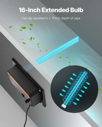 HVAC Air Purifier Whole House, 36W 16inch, UV UVC Light in Duct for Ac (Air Conditioning) Duct, Air Scrubber with 1 Replacement Bulb, HVAC UV lights for Ac Systems