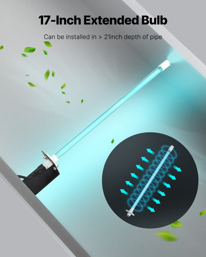 HVAC luftrenare, 25W 17 tum, UV UVC-ljusspolrengörare med magnet i kanal för AC (luftkonditionering) kanal, luftskrubber med 1 ersättningslampa, HVAC UV-lampor för AC-system