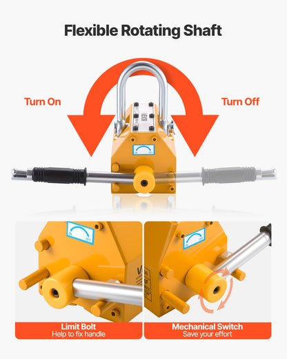 Permanentmagnetisk lyftanordning, 600 kg dragkapacitet, kraftig N42 neodymlyftmagnet med frigöringshandtag och stålkrok, används i verkstadskran och lyftanordning, för lyft av plåt, stål och bräda
