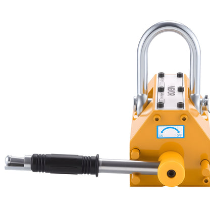 Permanentmagnetisk lyftanordning, 600 kg dragkapacitet, kraftig N42 neodymlyftmagnet med frigöringshandtag och stålkrok, används i verkstadskran och lyftanordning, för lyft av plåt, stål och bräda