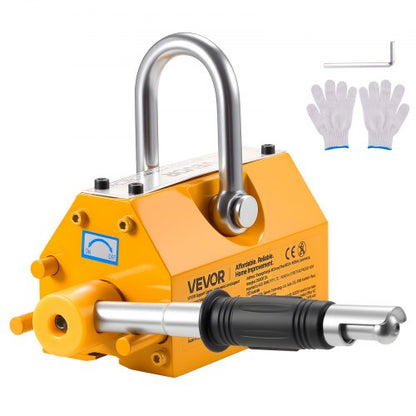 Permanent Magnetic Lifter, 400 kg Pulling Capacity, Heavy Duty N42 Neodymium Lifting Magnet with Release Handle and Steel Hook, Used in Shop Crane and Hoist, for Lifting Plate Steel, Board