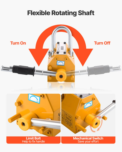 Permanentmagnetisk lyftanordning, 400 kg dragkapacitet, kraftig N42 neodymlyftmagnet med frigöringshandtag och stålkrok, används i verkstadskran och lyftanordning, för lyft av plåt, stål och bräda