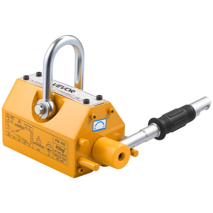 Permanent Magnetic Lifter, 400 kg Pulling Capacity, Heavy Duty N42 Neodymium Lifting Magnet with Release Handle and Steel Hook, Used in Shop Crane and Hoist, for Lifting Plate Steel, Board