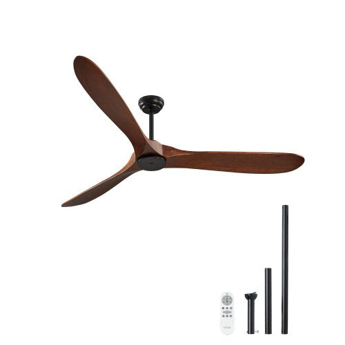 72 Inch Ceiling Fan without Light, 6-Speed Remote Control, 3-Wood-Blade, Reversible DC Motor, Modern Low Profile Flush Mount Exterior Fan for Bedroom, Living Room, Patio, Indoor/Outdoor, Walnut