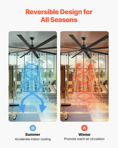 213 cm takfläkt utan ljus, 6-växlad fjärrkontroll, aluminium med 8 blad, reversibel likströmsmotor, modern lågprofilsfläkt för infälld montering för sovrum, vardagsrum, uteplats, inomhus/utomhus, svart