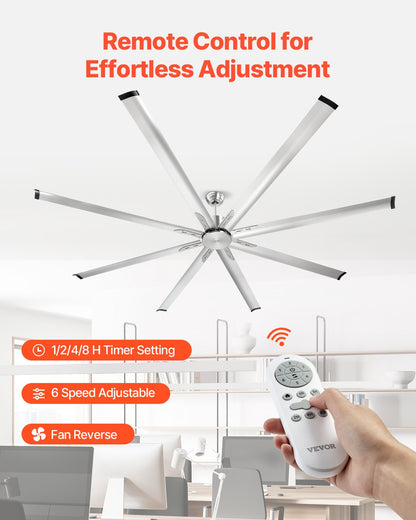 244 cm takfläkt utan ljus, 6-växlad fjärrkontroll, aluminium med 8 blad, reversibel likströmsmotor, modern lågprofilsfläkt för infälld montering för sovrum, vardagsrum, uteplats, inomhus/utomhus, borstad nickel