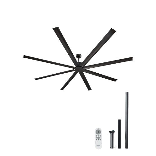 244 cm takfläkt utan ljus, 6-växlad fjärrkontroll, aluminium med 8 blad, reversibel likströmsmotor, modern lågprofilsfläkt för infälld montering för sovrum, vardagsrum, uteplats, inomhus/utomhus, svart