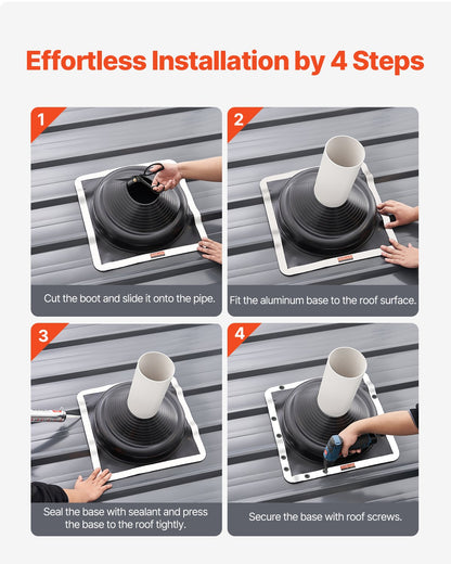 2 Pcs Roof Pipe Flashing Boots, Fit Pipe OD 6-3/4" to 14", Flexible EDPM Roofing Jack Pipe Flashing, High Temp -67℉ to 212℉, Endurable Metal Base, for Chimney, Wood Stove & Outdoor Vent Pipes