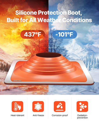 Roof Pipe Flashing Boot, Fit Pipe OD 10" to 18", Flexible Silicone Roofing Jack Pipe Flashing, High Temp -101℉ to 437℉, Endurable Square Metal Base, for Chimney, Wood Stove & Outdoor Vent Pipes