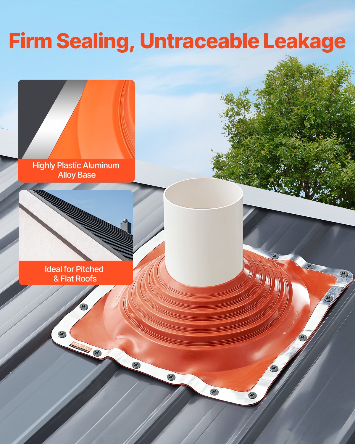 Roof Pipe Flashing Boot, Fit Pipe OD 10" to 18", Flexible Silicone Roofing Jack Pipe Flashing, High Temp -101℉ to 437℉, Endurable Square Metal Base, for Chimney, Wood Stove & Outdoor Vent Pipes