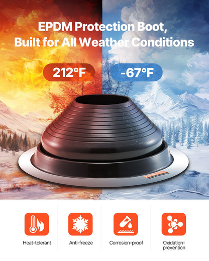 2 Pcs Roof Pipe Flashing Boots, Fit Pipe OD 6" to 11", Flexible EDPM Roofing Jack Pipe Flashing, High Temp -67℉ to 212℉, Endurable Round Metal Base, for Chimney, Wood Stove & Outdoor Vent Pipes
