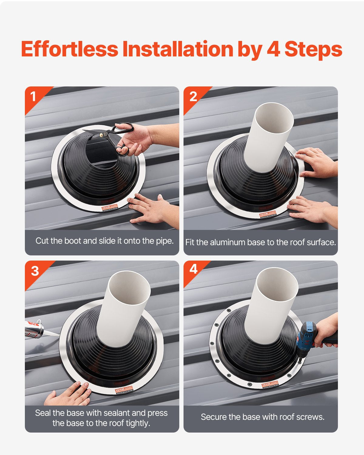 2 Pcs Roof Pipe Flashing Boots, Fit Pipe OD 6" to 11", Flexible EDPM Roofing Jack Pipe Flashing, High Temp -67℉ to 212℉, Endurable Round Metal Base, for Chimney, Wood Stove & Outdoor Vent Pipes