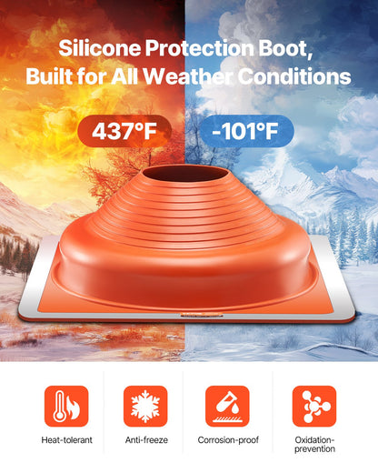 2Pcs Roof Pipe Flashing Boots, Fit Pipe OD 6-3/4" to 14", Flexible Silicone Roofing Jack Pipe Flashing, High Temp -101℉ to 437℉, Square Metal Base, for Chimney, Wood Stove & Outdoor Vent Pipes