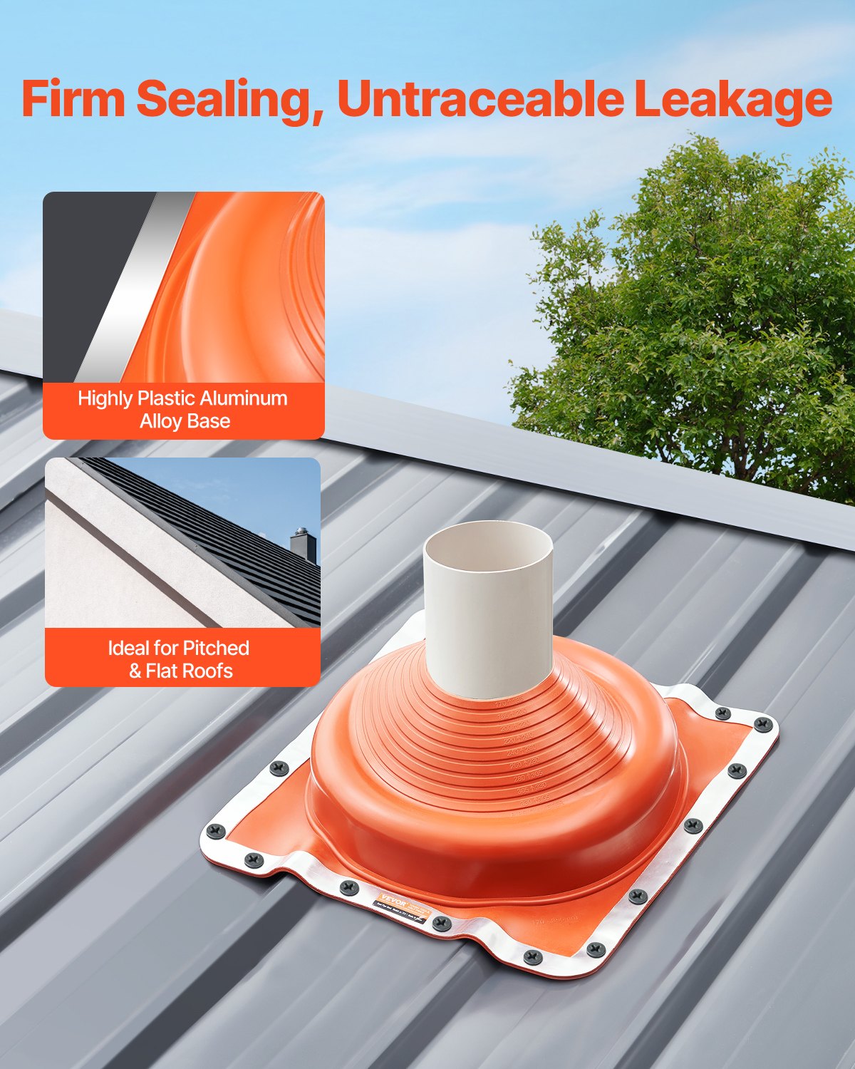 2Pcs Roof Pipe Flashing Boots, Fit Pipe OD 6-3/4" to 14", Flexible Silicone Roofing Jack Pipe Flashing, High Temp -101℉ to 437℉, Square Metal Base, for Chimney, Wood Stove & Outdoor Vent Pipes