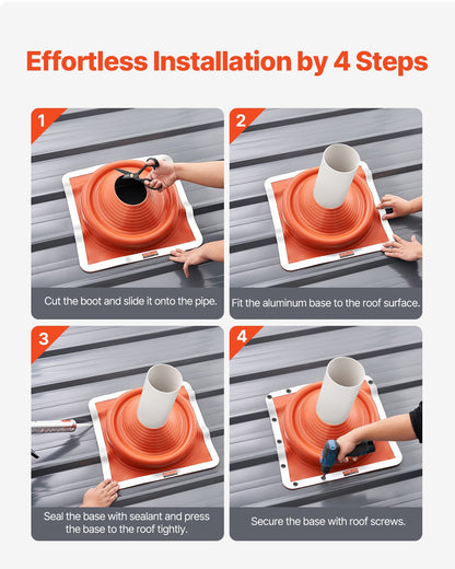 2Pcs Roof Pipe Flashing Boots, Fit Pipe OD 6-3/4" to 14", Flexible Silicone Roofing Jack Pipe Flashing, High Temp -101℉ to 437℉, Square Metal Base, for Chimney, Wood Stove & Outdoor Vent Pipes