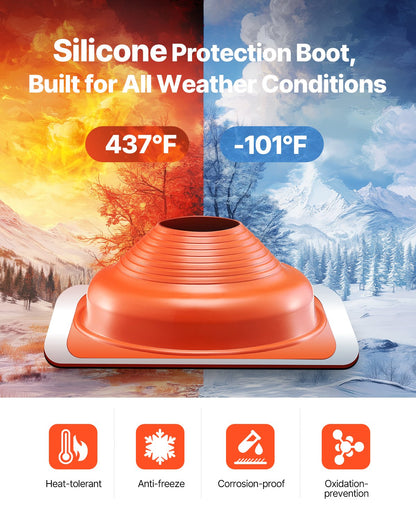 2 PCs Roof Pipe Flashing Boots, Fit Pipe OD 6-1/4" - 11-3/4", Flexible Silicone Roofing Jack Pipe Flashing, High Temp -101℉ - 437℉, Square Metal Base, for Chimney, Wood Stove & Outdoor Vent Pipe
