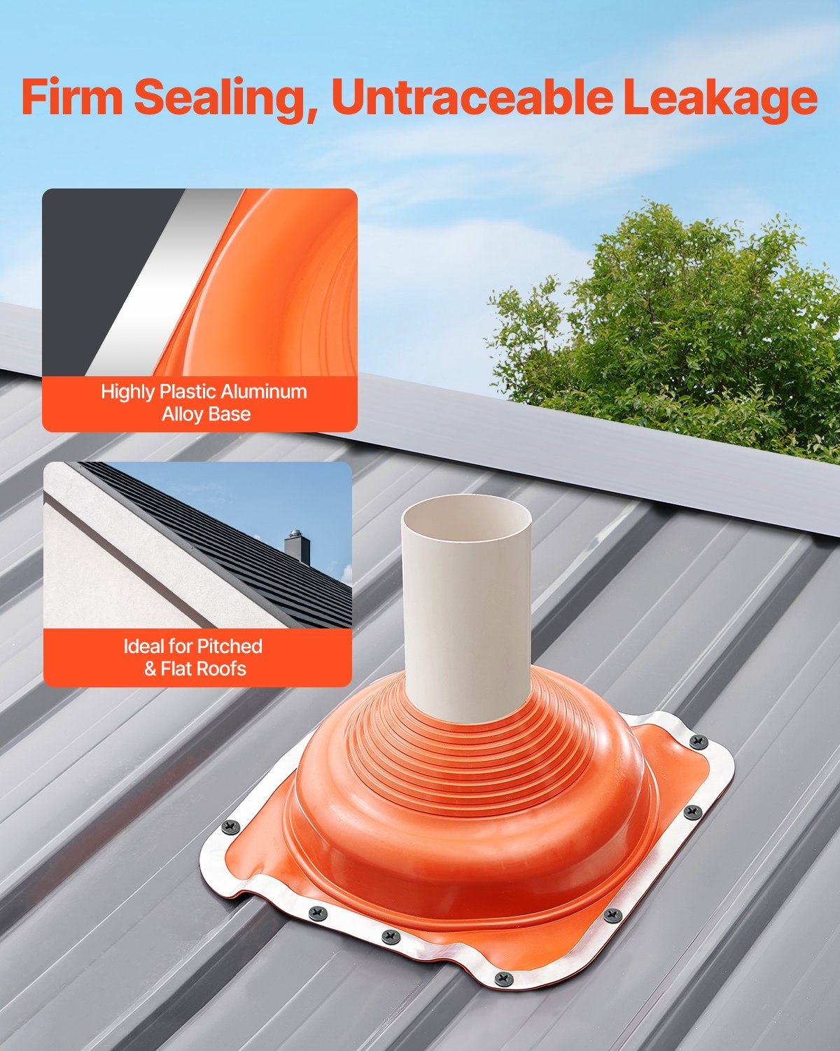 2 PCs Roof Pipe Flashing Boots, Fit Pipe OD 6-1/4" - 11-3/4", Flexible Silicone Roofing Jack Pipe Flashing, High Temp -101℉ - 437℉, Square Metal Base, for Chimney, Wood Stove & Outdoor Vent Pipe
