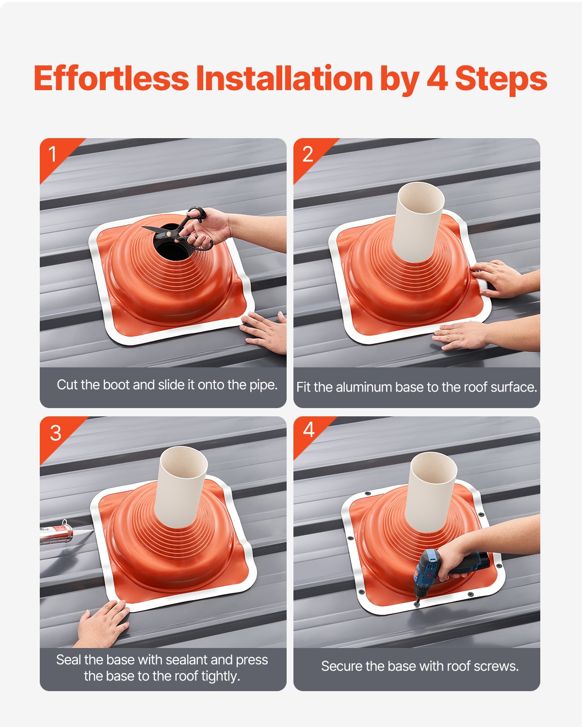2 PCs Roof Pipe Flashing Boots, Fit Pipe OD 6-1/4" - 11-3/4", Flexible Silicone Roofing Jack Pipe Flashing, High Temp -101℉ - 437℉, Square Metal Base, for Chimney, Wood Stove & Outdoor Vent Pipe