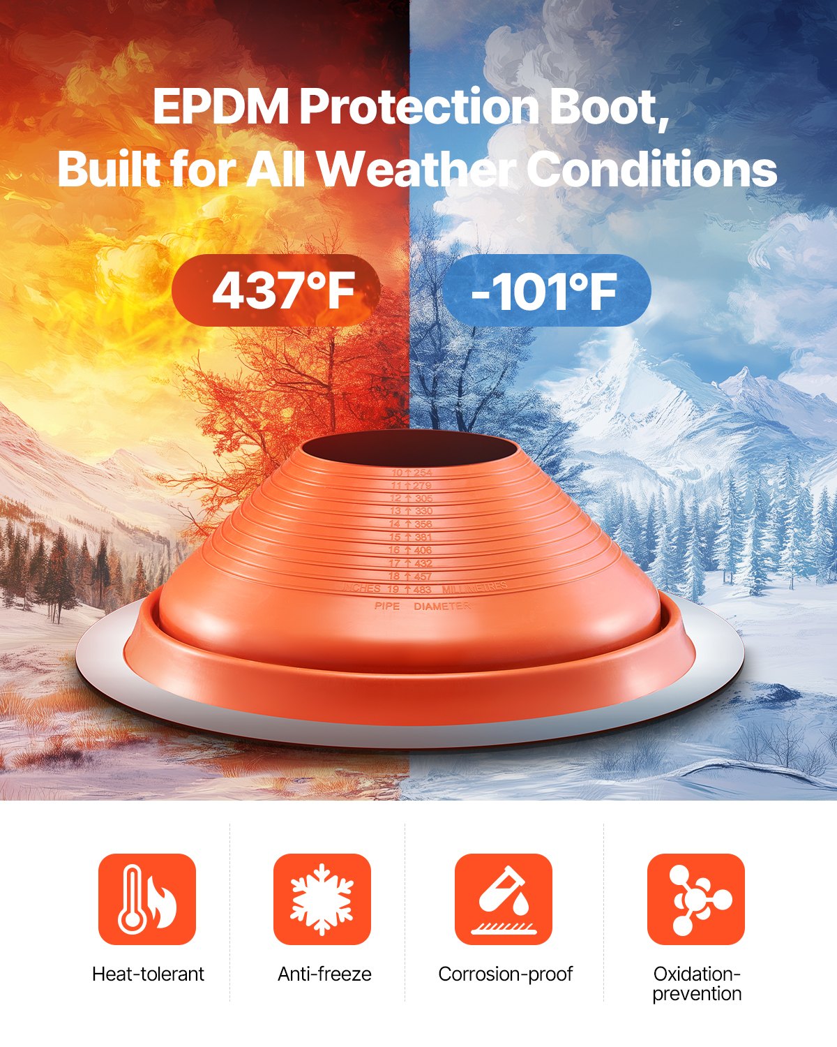 Takrörsskyddsstöd, passar rör med ytterdiameter 25-48 cm, flexibelt silikontakjack för rörskydd, hög temperatur -34°C till 230°C, hållbar rund röd metallbas, för skorsten, vedspis och utomhusventilationsrör