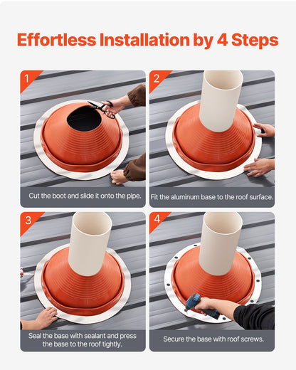 Takrörsskyddsstöd, passar rör med ytterdiameter 25-48 cm, flexibelt silikontakjack för rörskydd, hög temperatur -34°C till 230°C, hållbar rund röd metallbas, för skorsten, vedspis och utomhusventilationsrör