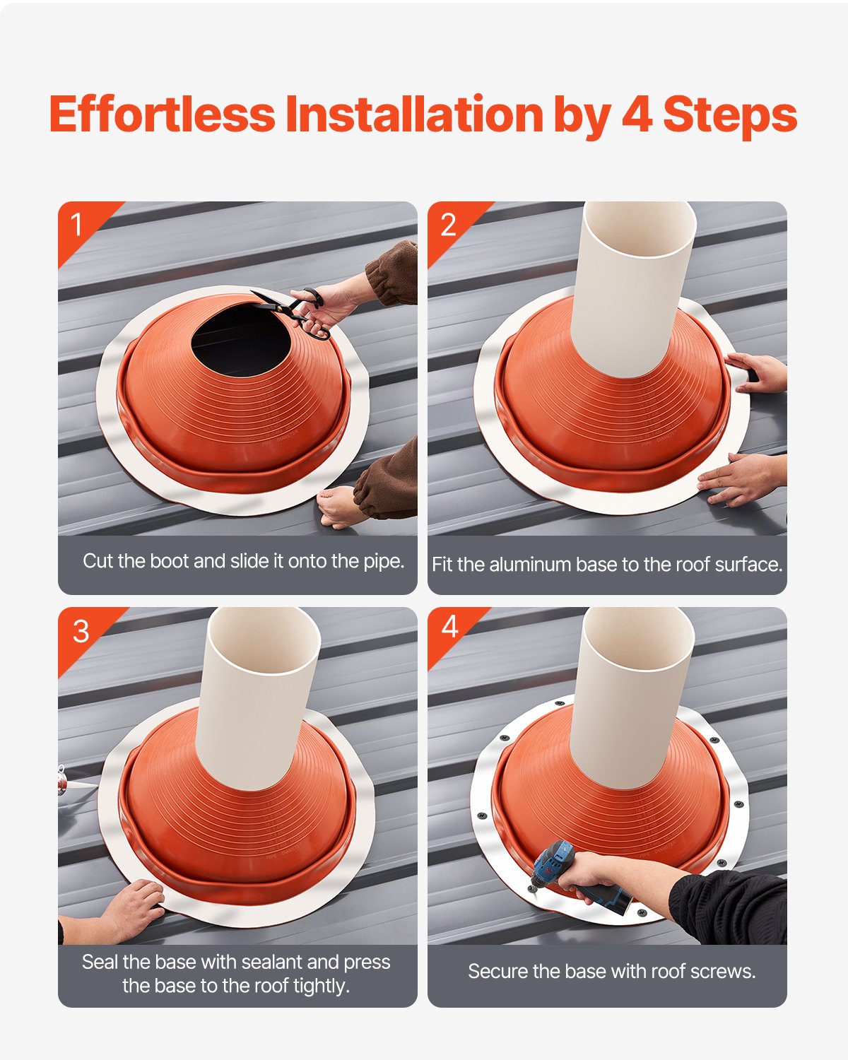 Takrörsskyddsstöd, passar rör med ytterdiameter 25-48 cm, flexibelt silikontakjack för rörskydd, hög temperatur -34°C till 230°C, hållbar rund röd metallbas, för skorsten, vedspis och utomhusventilationsrör