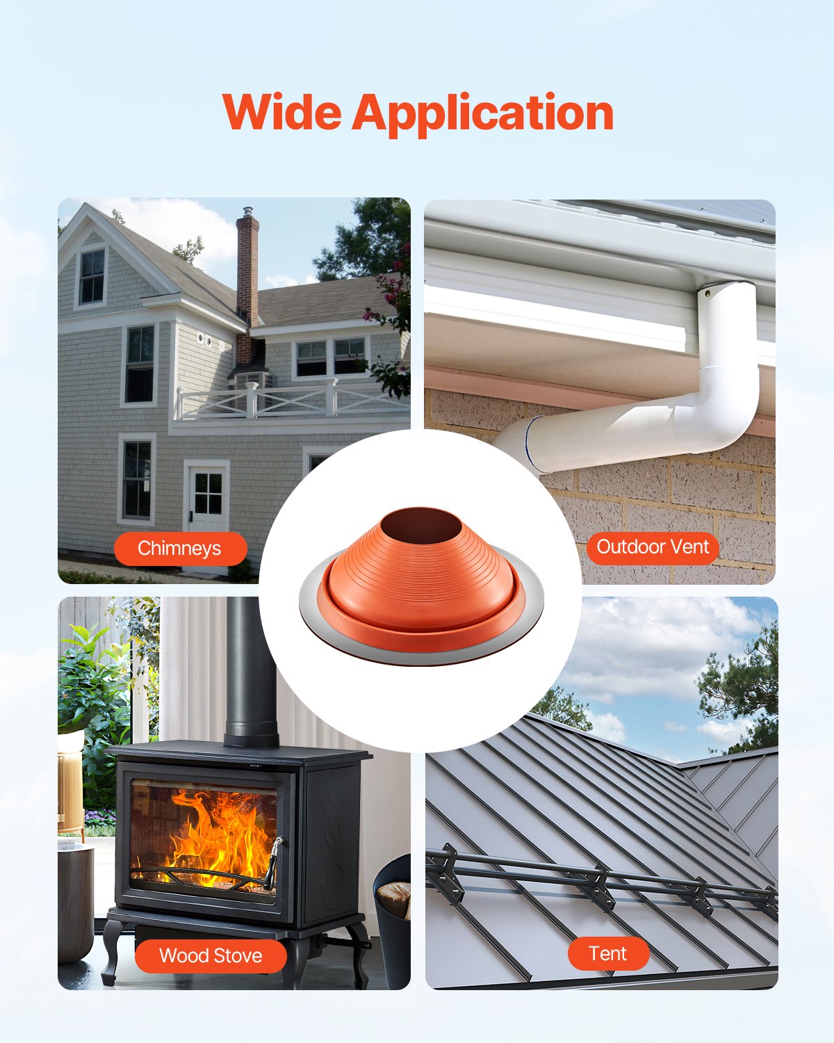 Takrörsskyddsstöd, passar rör med ytterdiameter 25-48 cm, flexibelt silikontakjack för rörskydd, hög temperatur -34°C till 230°C, hållbar rund röd metallbas, för skorsten, vedspis och utomhusventilationsrör